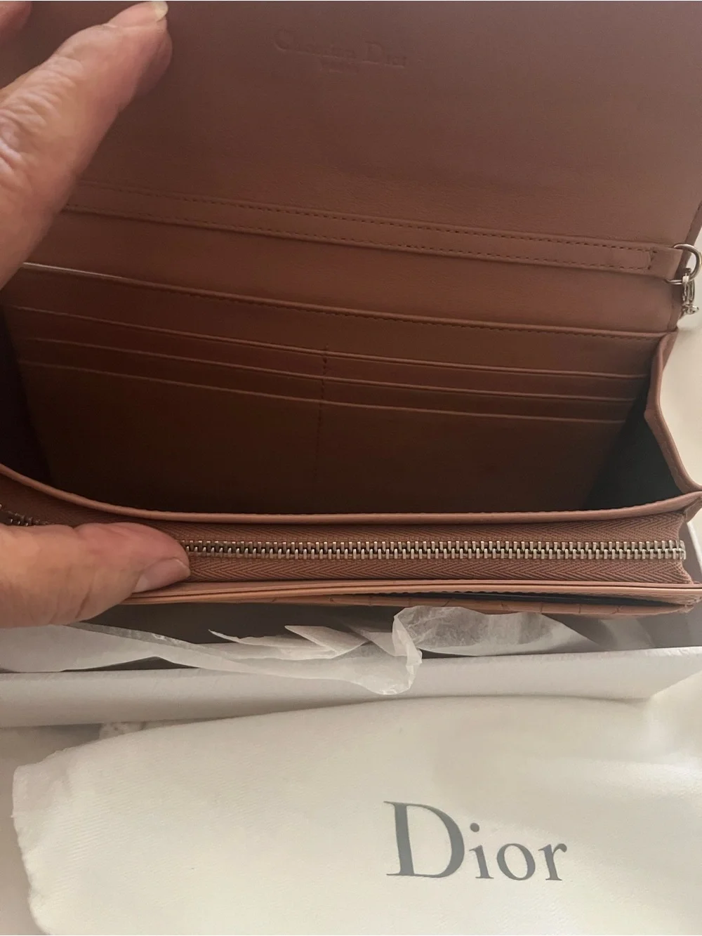 Dior Beige/Tan Leather Zip Wallet